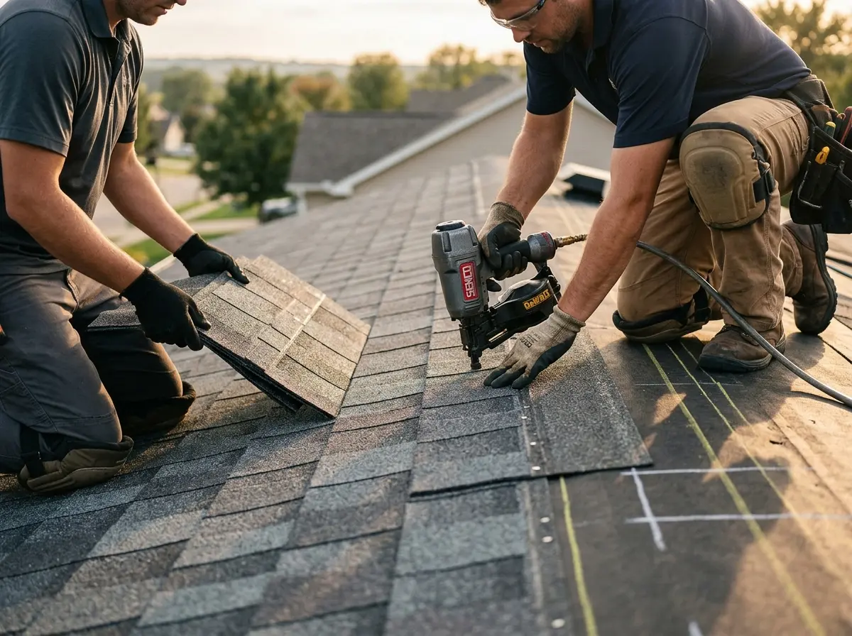 Professional roofer working on a residential roof in Cedar Mill